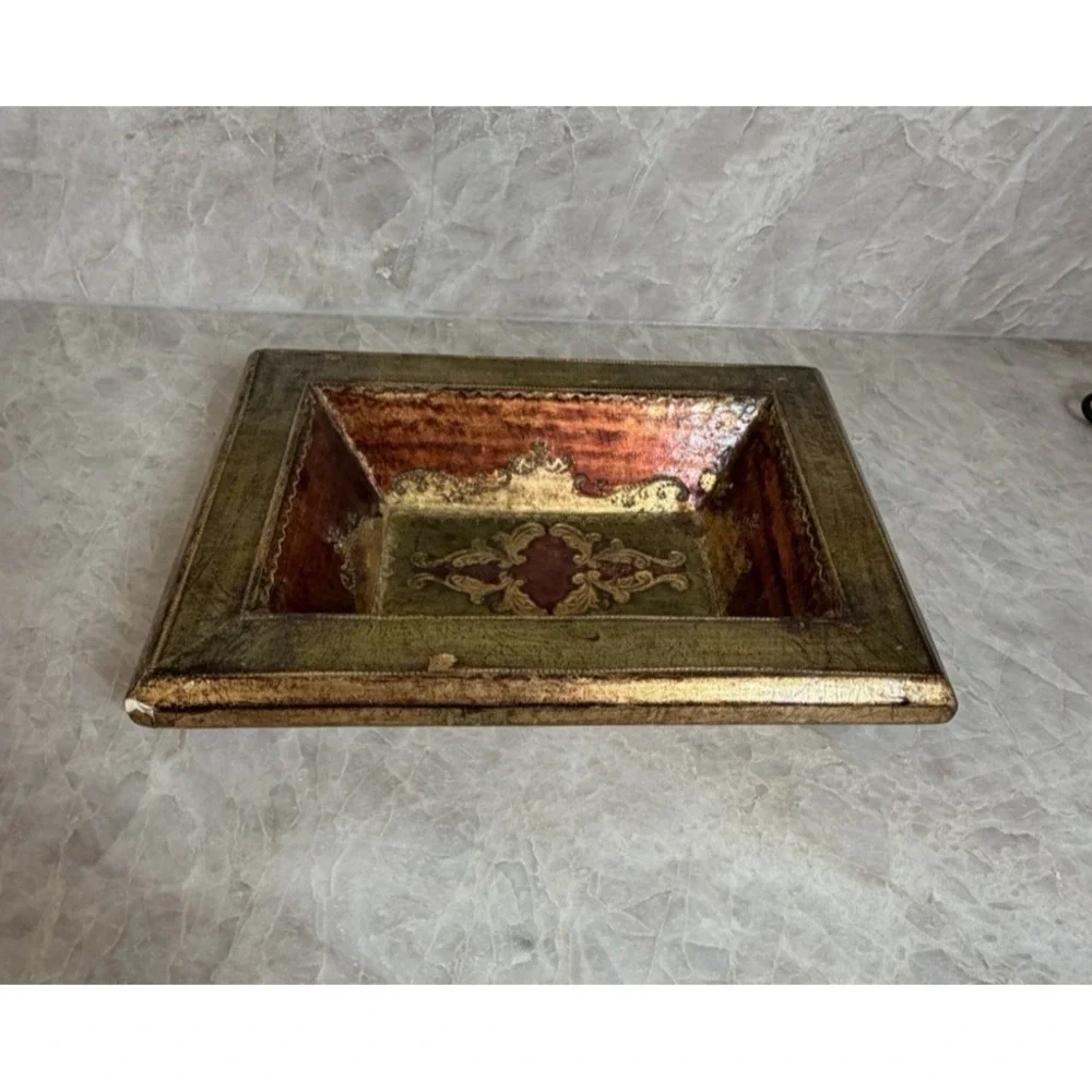 Vintage Florentia Italy Florentine Gilt Wood Decorative Tray Hand Made Italian